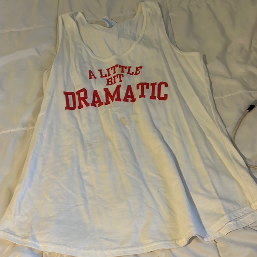 White Tank Top with Red Graphic Text